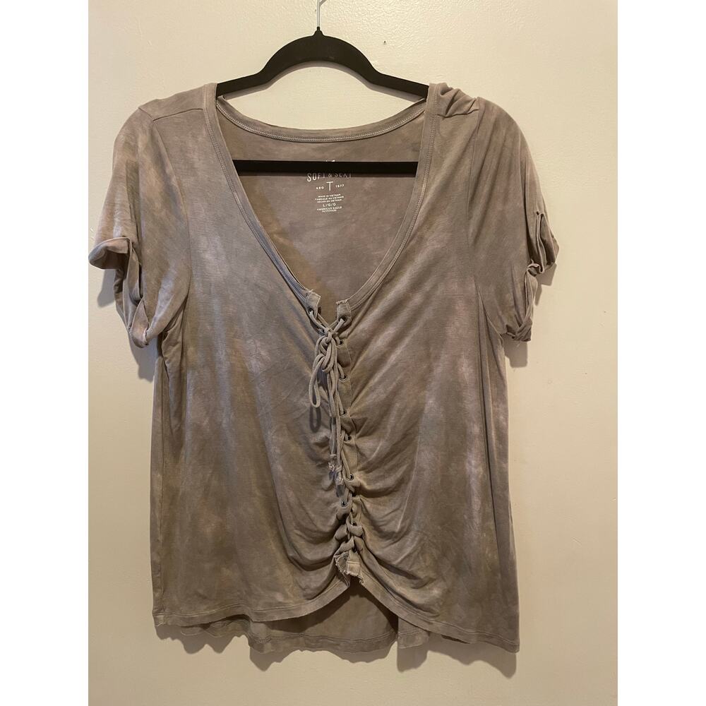 American Eagle Outfitters Y2K fairy grunge washed taupe short sleeve top LG